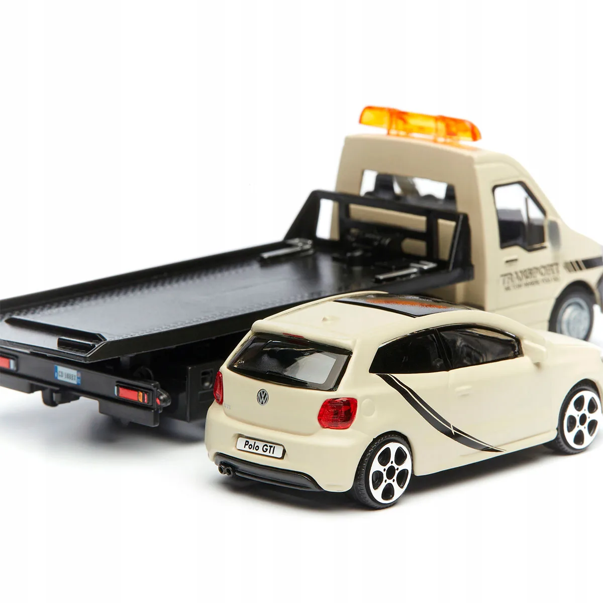 Игровой набор Bburago металл 1:43 серый Автоперевозчик с VW Polo GTI Mark 5