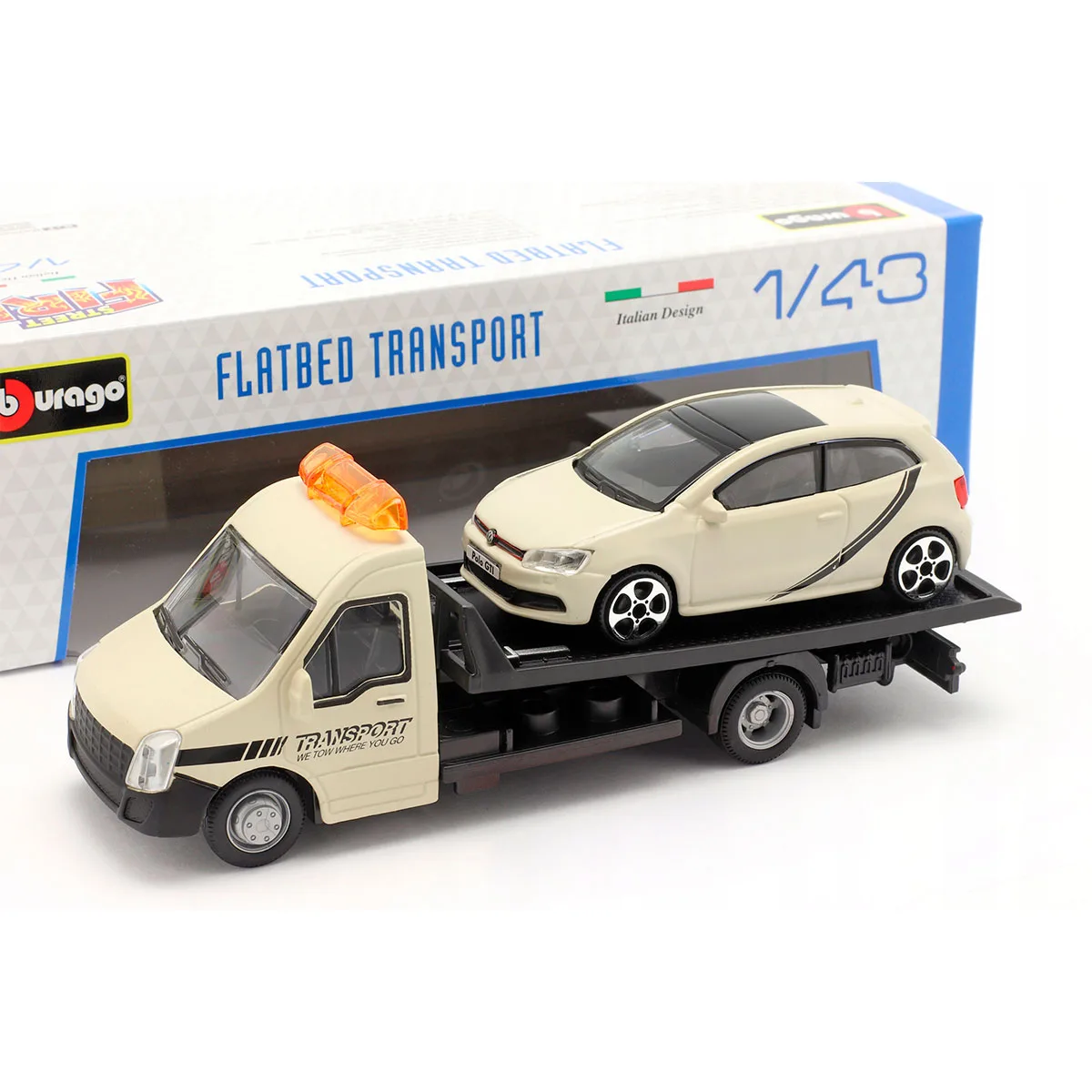 Игровой набор Bburago металл 1:43 серый Автоперевозчик с VW Polo GTI Mark 5