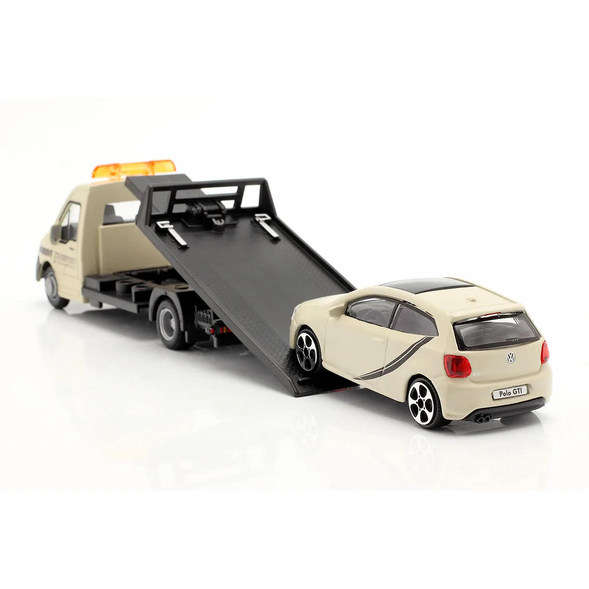 Игровой набор Bburago металл 1:43 серый Автоперевозчик с VW Polo GTI Mark 5