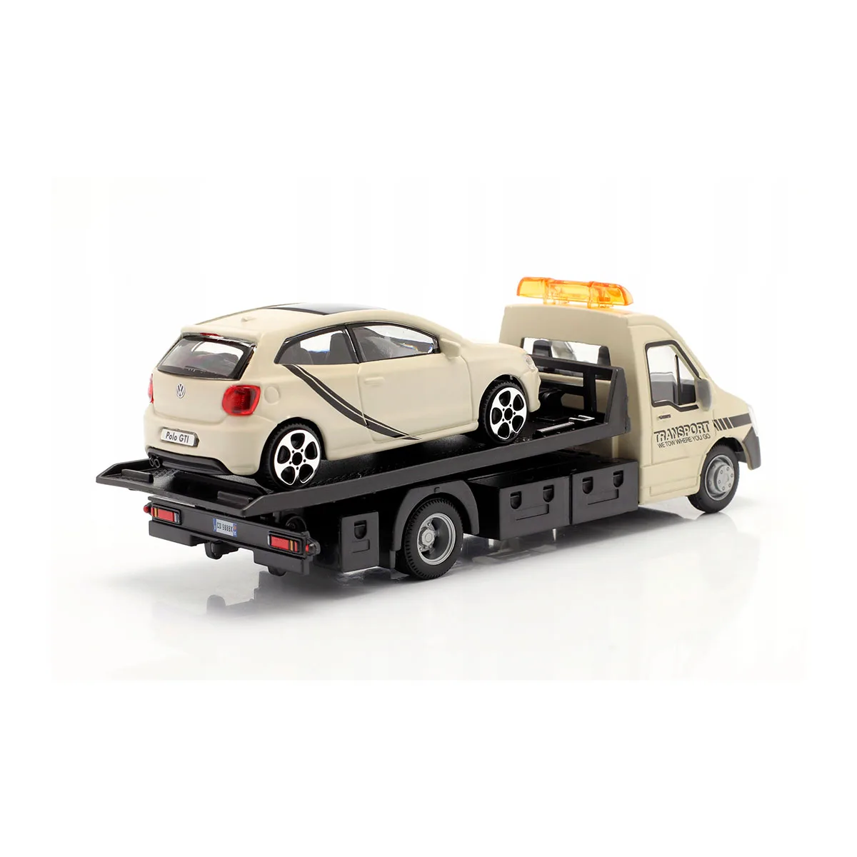 Игровой набор Bburago металл 1:43 серый Автоперевозчик с VW Polo GTI Mark 5