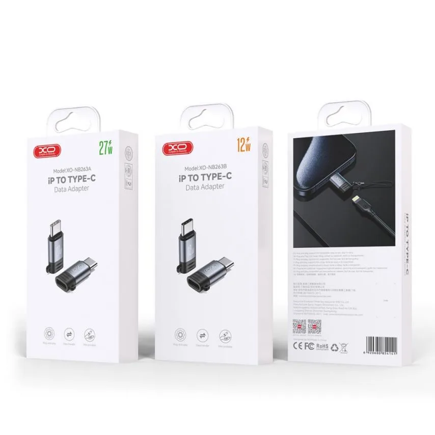 Перехідник XO металевий 28,2х13,8х6,8 мм срібний Lightning Type-C 27W Power Delivery