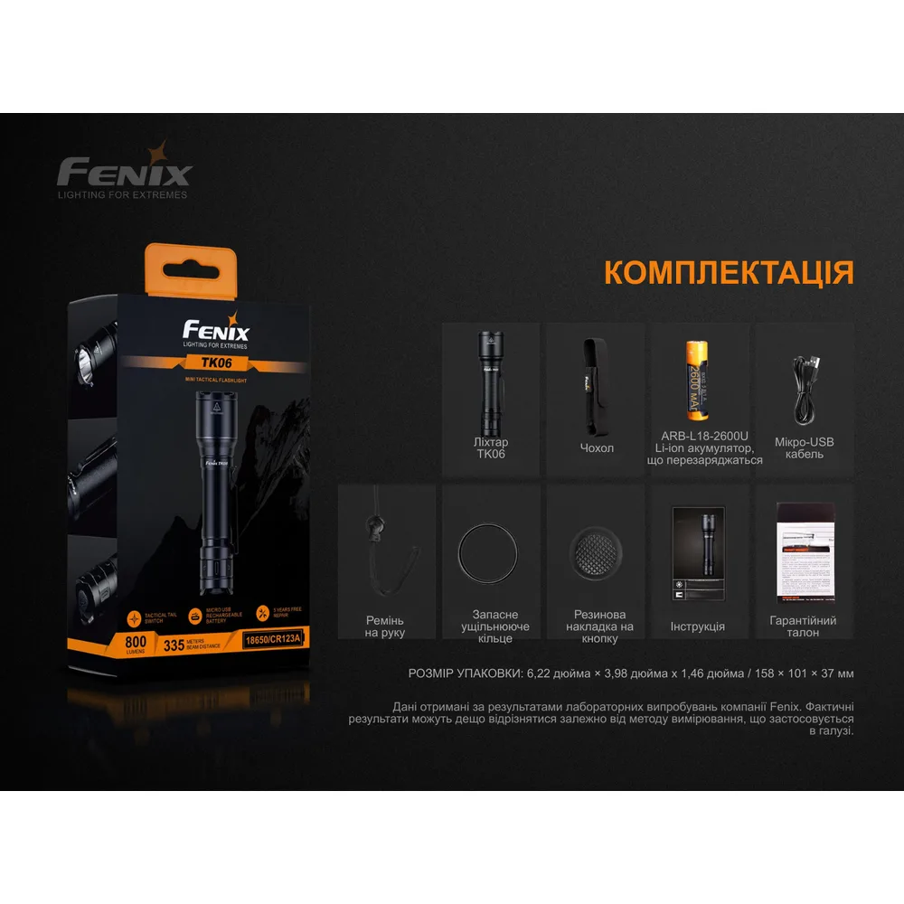 Ліхтар ручний Fenix алюміній 124х23 мм білий 800 лм IP68