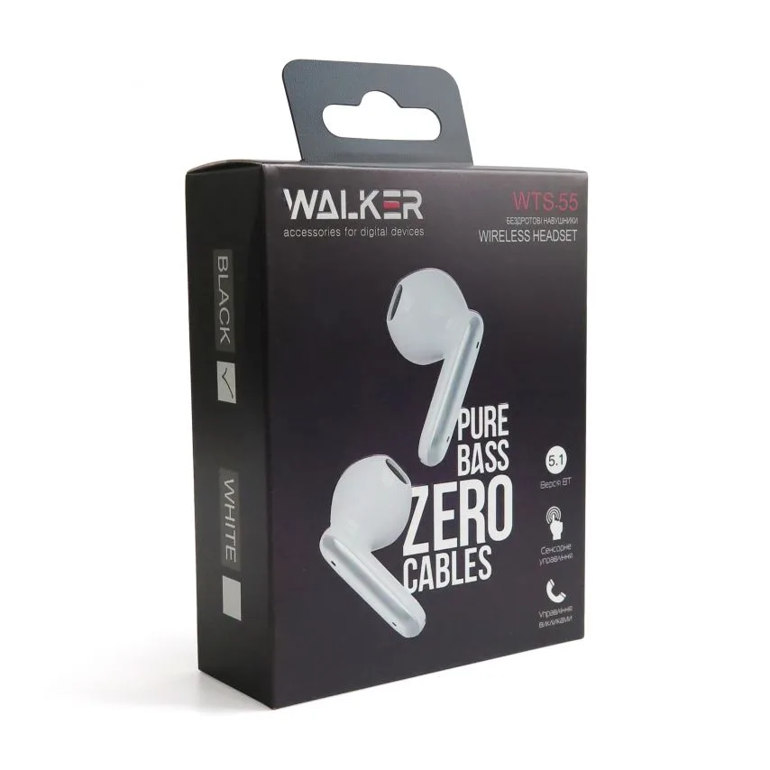 Навушники Bluetooth WALKER чорні TWS вкладиші з сенсорним керуванням 30mAh 250mAh