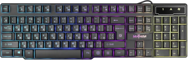 Клавіатура Defender дротова мембранна 104 клавіші RGB підсвічування чорна 1,5 м