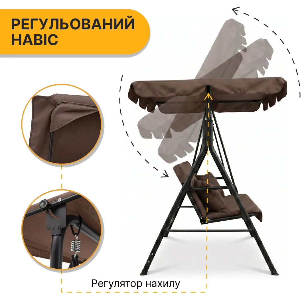 Качели LEOBRO металлические 3 места 176х114х168 см серые с подушками 44х44 см