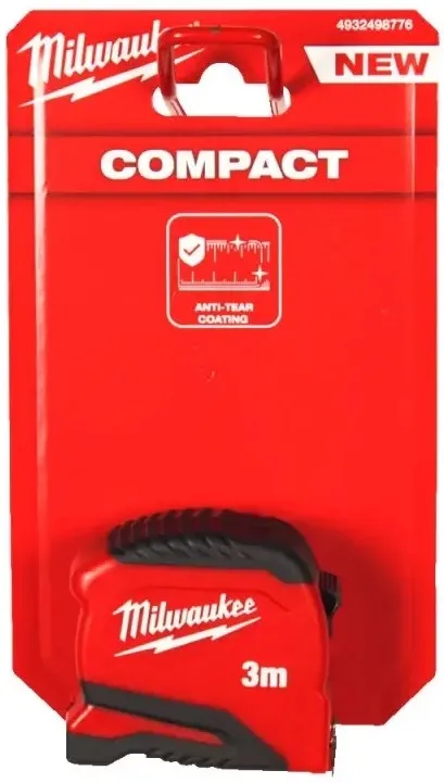 Рулетка Milwaukee Pro Compact, 3м х 19мм з механізмом фіксації, виготовлена з АБС-пластику.
