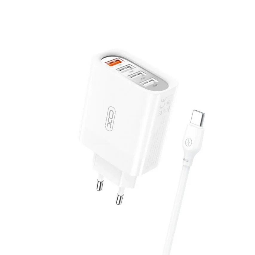 Сетевое зарядное устройство XO адаптер 4USB 18W Type-C 95х52х28 мм белый