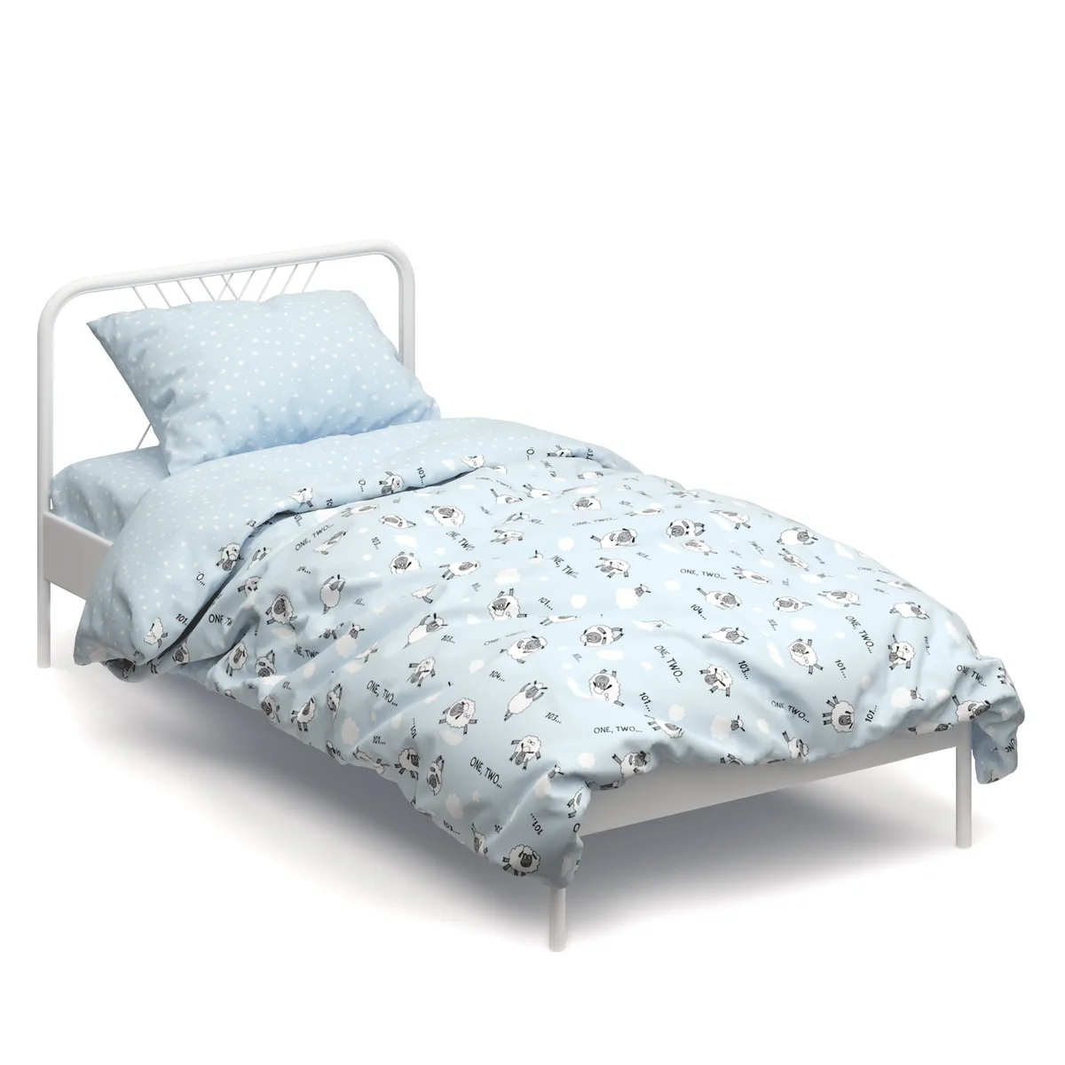 Дитячий комплект постільної білизни Home Line бязь 120х150 блакитні ягнятка зорі в горох