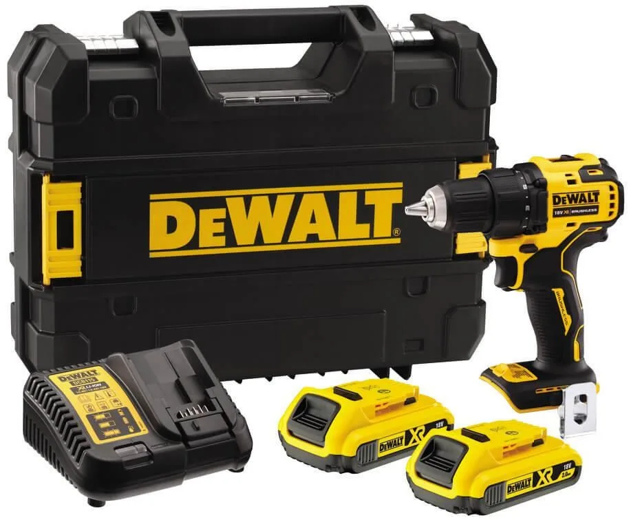 Акумуляторний дриль-шурупокрут DeWalt XR Li-Ion 18В, 2 акумулятори по 2А·год, крутний момент 65Нм, швидкість 450-1650 об/хв, патро