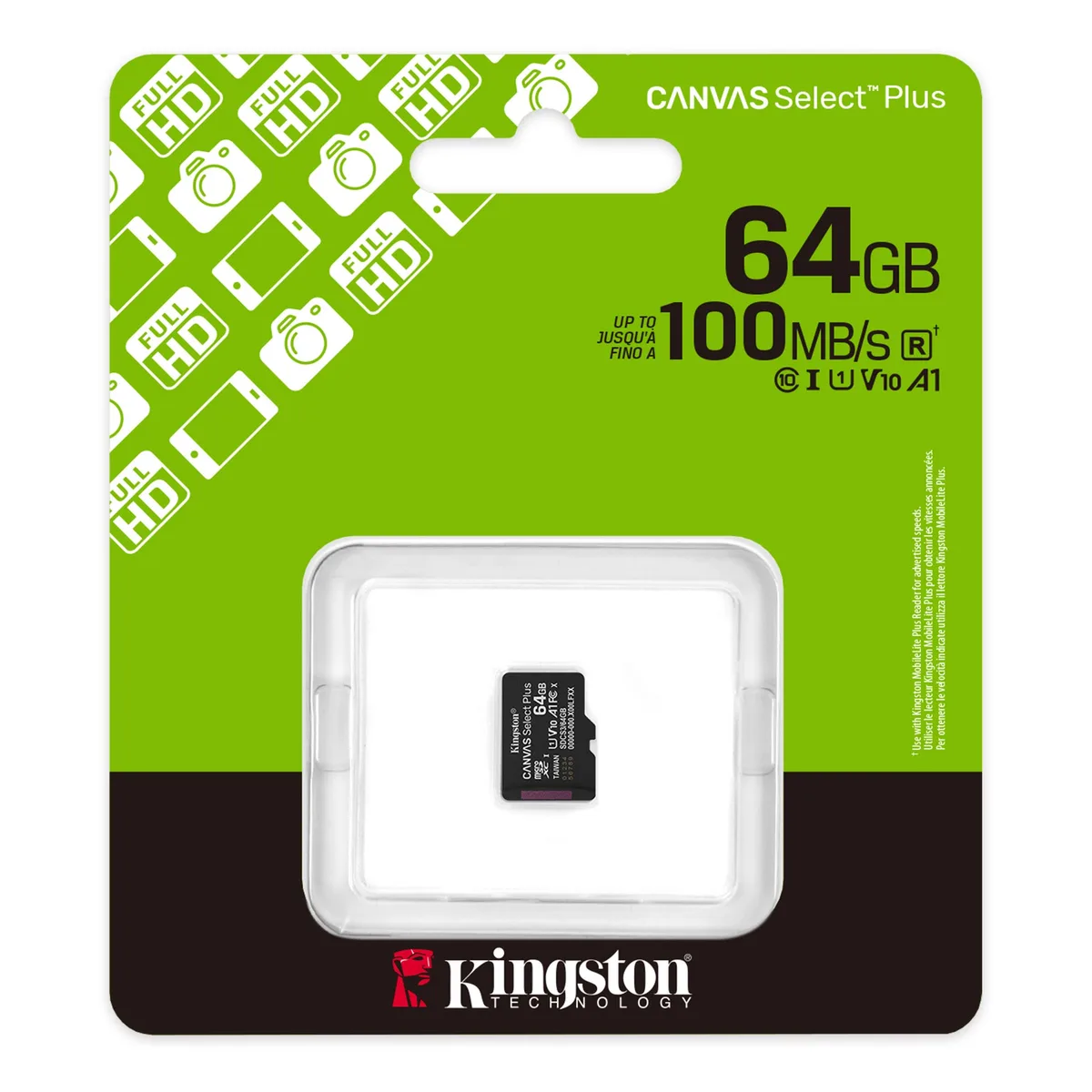 Карта памяти Kingston microSD 64GB C10 UHS-I A1 V10 R100MB/s