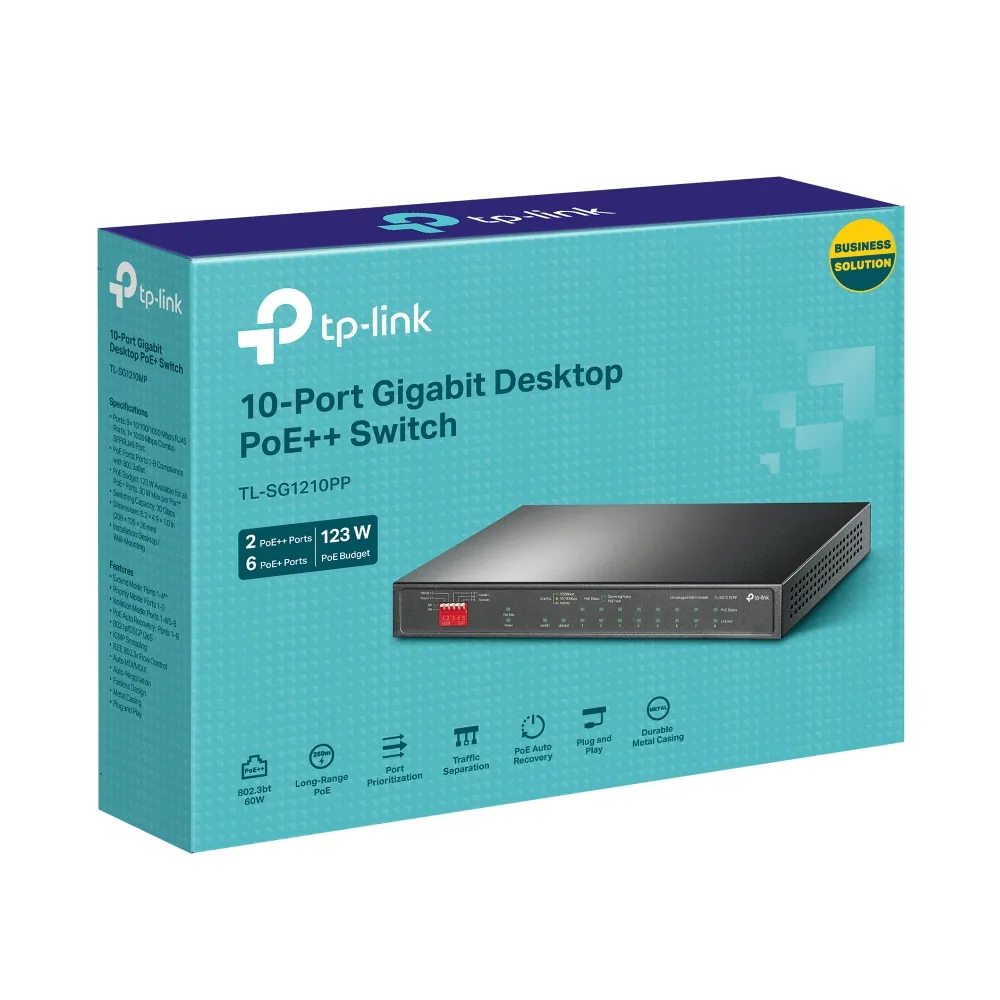 Комутатор TP-LINK  TL-SG1210PP 10xGE (PoE), 1xSFP, 123Вт, Некерований