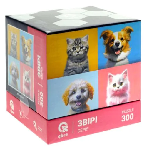 Пазли qbee Звірі 300 деталей з собачками та кошенятами 40 х 40 см