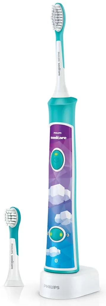 Електрична зубна щітка Philips Sonicare для дітей, 62 тис. коливань/хв, 2 насадки, Bluetooth, блакитна.