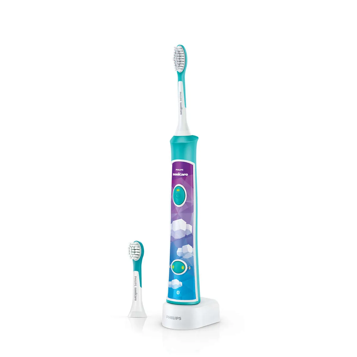 Електрична зубна щітка Philips Sonicare для дітей, 62 тис. коливань/хв, 2 насадки, Bluetooth, блакитна.