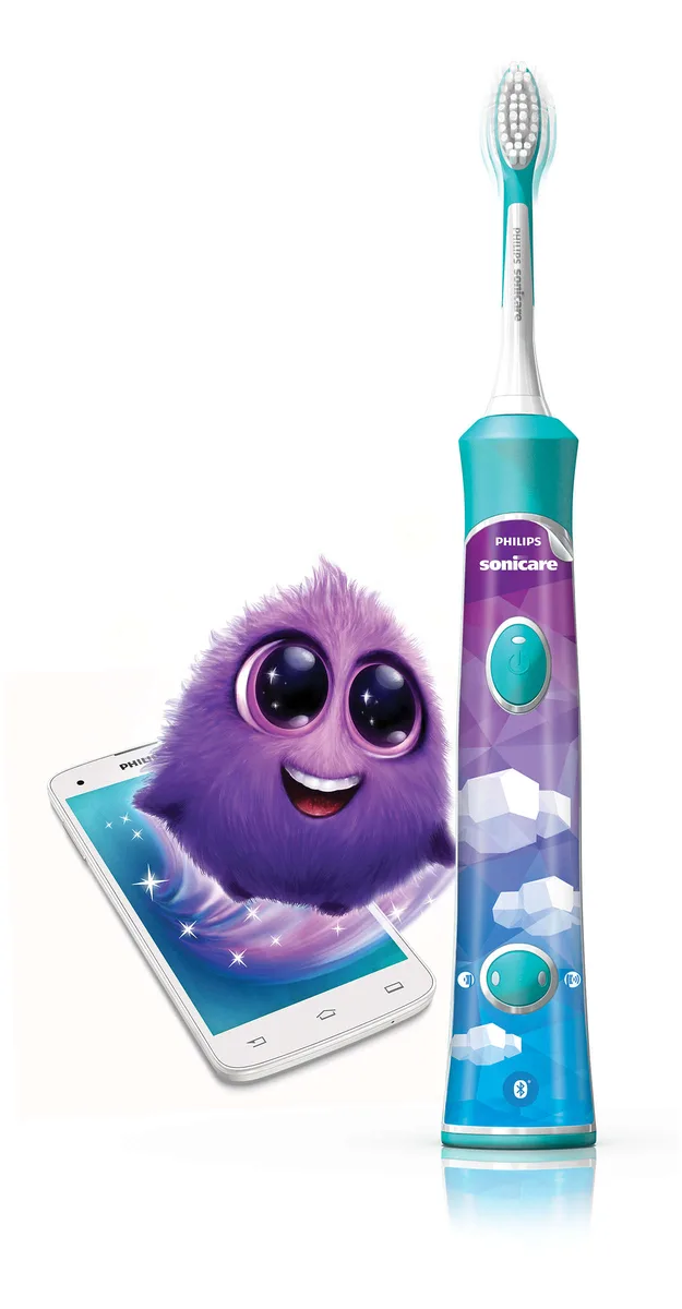 Електрична зубна щітка Philips Sonicare для дітей, 62 тис. коливань/хв, 2 насадки, Bluetooth, блакитна.