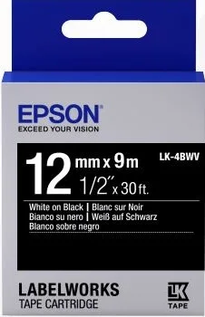 Картридж зі стрічкою Epson LK4BWV принтерів LW-300/LW-400/LW-400VP/LW-600P/LW-700/LW-Z710/LW-900P/LW-1000P/LW-Z5000BE Vivid White/Black 12mm/9m