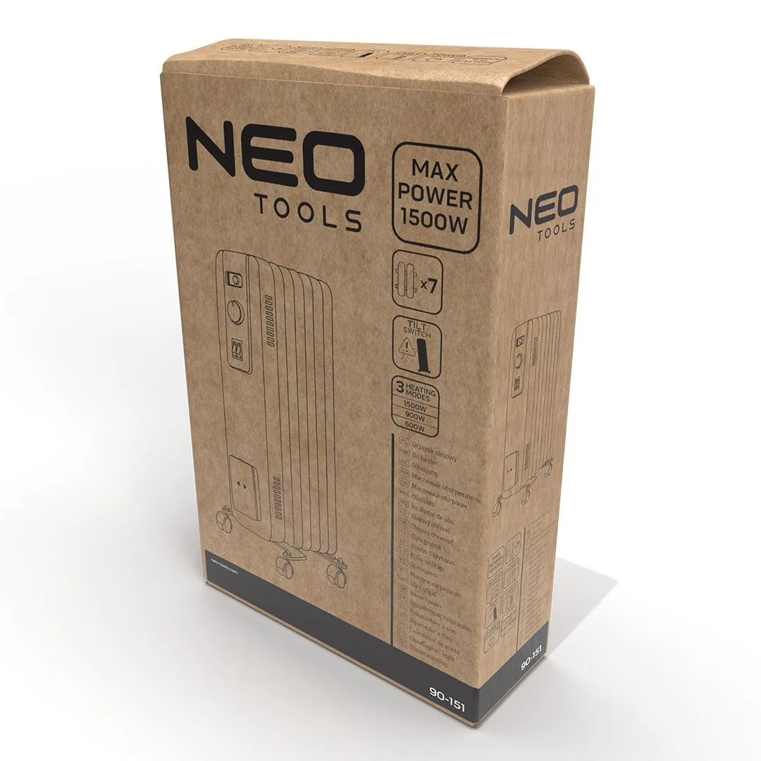 Обігрівач олійний Neo Tools, 20 м2, 1500 Вт, механічне управління, 7 секцій, білий.