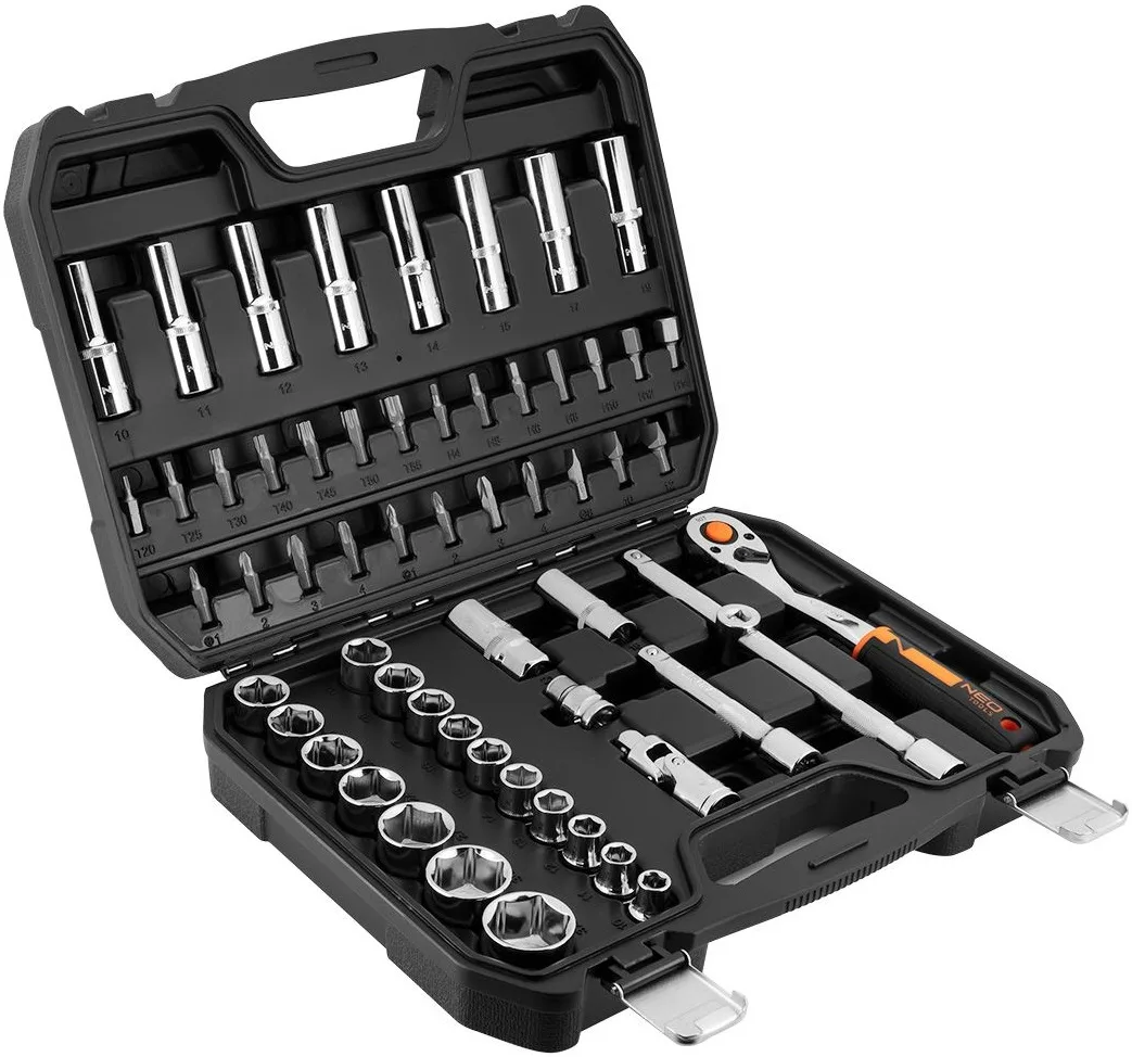 Набір інструментів Neo Tools, набір торцевих головок, 1/2", CrV, кейс, 58шт