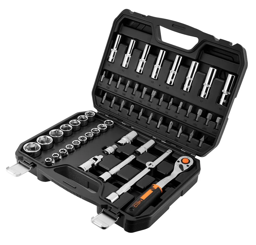 Набір інструментів Neo Tools, набір торцевих головок, 1/2", CrV, кейс, 58шт