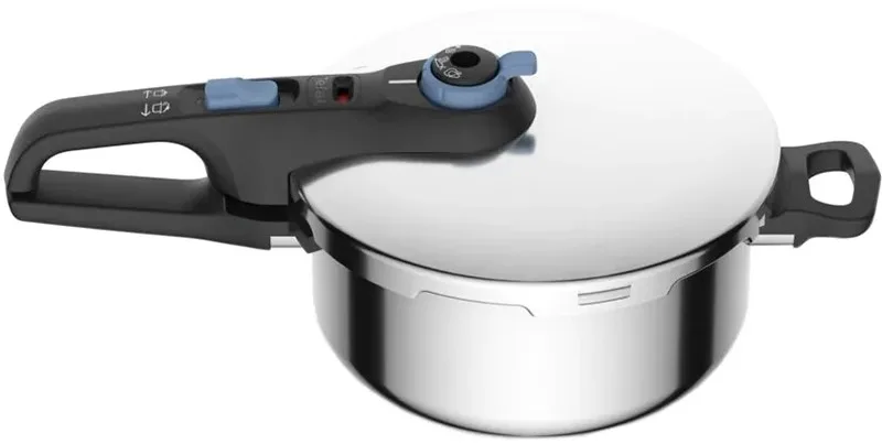 Скороварка Tefal Secure Trendy, 4л, з паровим кошиком, з нержавіючої сталі та пластиковими елементами.