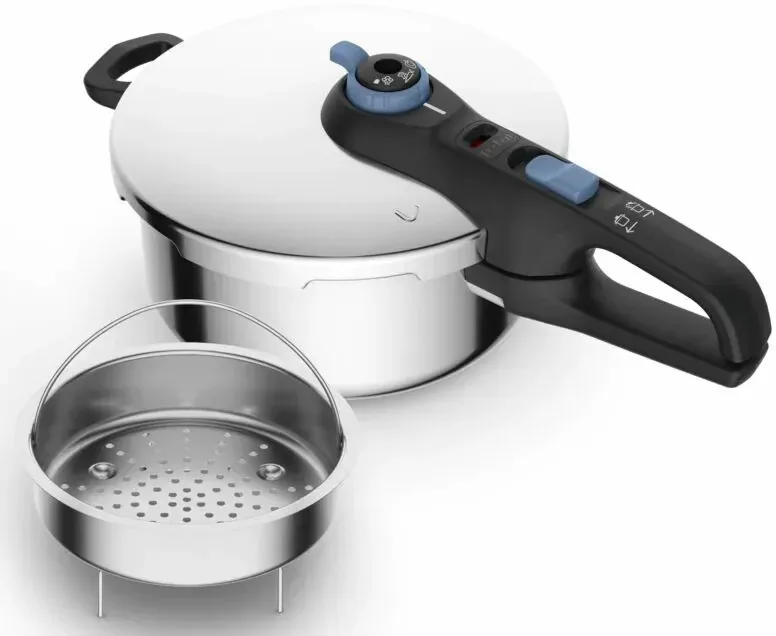 Скороварка Tefal Secure Trendy, 4л, з паровим кошиком, з нержавіючої сталі та пластиковими елементами.