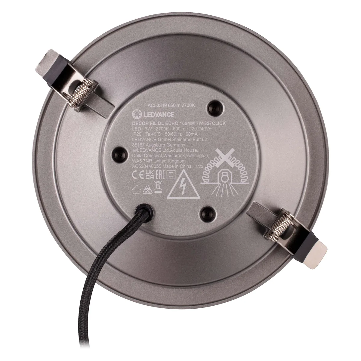 Світильник даунлайт LEDVANCE Decor Filament Echo 7Вт 650Лм 2700K 166мм сірий