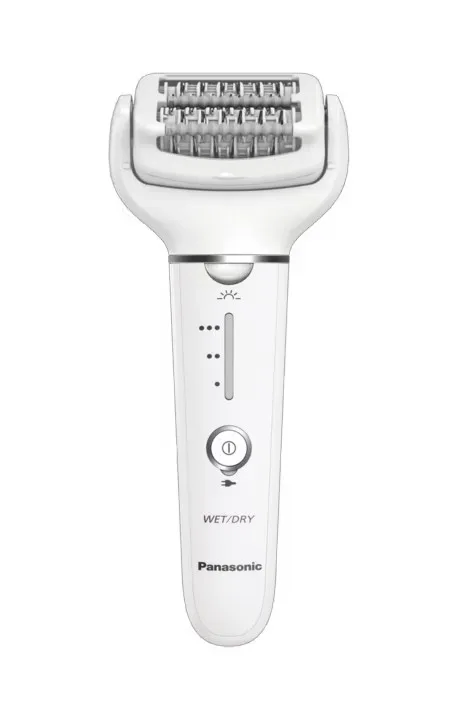 Епілятор Panasonic акумуляторний з пінцетами, вологозахисний, для сухого та вологого використання, 2 насадки, футляр, білий.