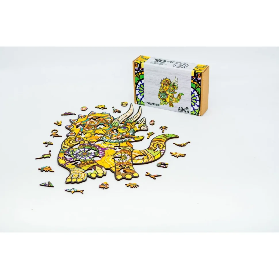 Фігурний дерев'яний пазл PuzzleOK 130 елементів A3 Трицератопс