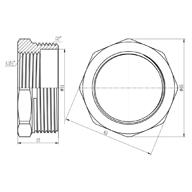Футорка 2"x1 1/2" латунная никелированная для водоснабжения Forte