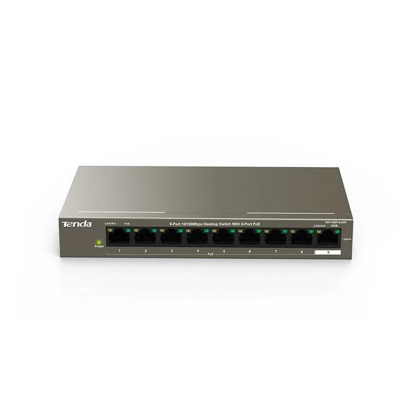 Комутатор TENDA TEF1109P-8-63W 8xFE PoE, 1xFE Uplink