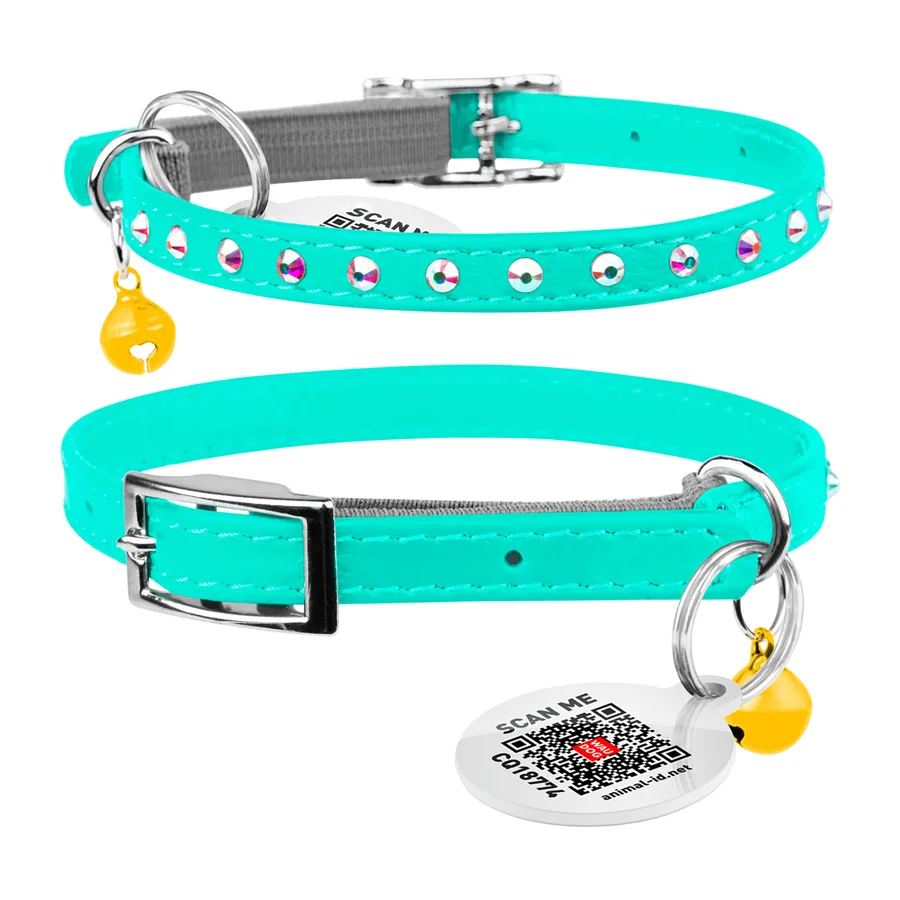 Нашийник WAUCAT Glamour 22-30 см шкіра ментоловий 9 мм