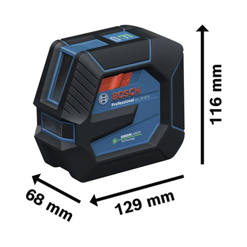 Лазерний нивелір Bosch Professional GLL 20-22 G 3.7В/4АА до 20м з точністю ±0.3мм/м, зелений промінь, чохол, клас захисту IP 65, в