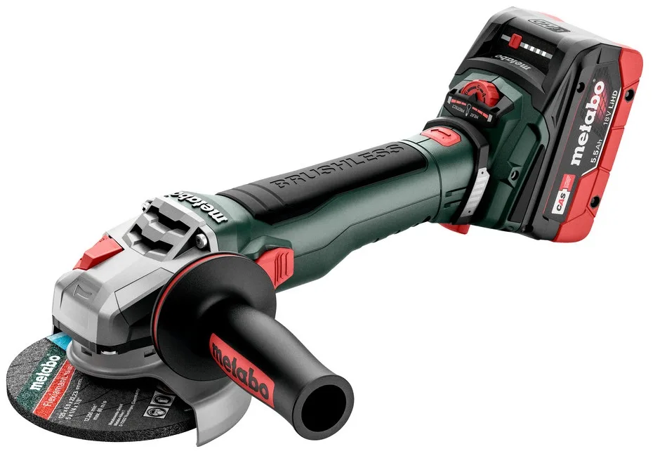 Акумуляторна кутова шліфмашина Metabo WVB 18 LT BL 11-125 Quick, 125 мм, 18 В, 2x5.5 А·год, 2800-10000 об/хв, 1.8 кг.