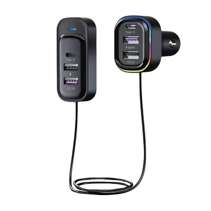 Автомобільний зарядний пристрій 100W 2PD 30W QC3.0 18W USB 3.1A 1,5м Чорний