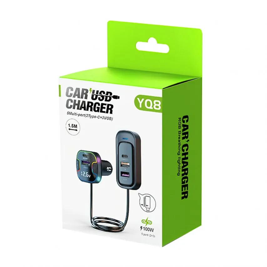 Автомобільний зарядний пристрій 100W 2PD 30W QC3.0 18W USB 3.1A 1,5м Чорний