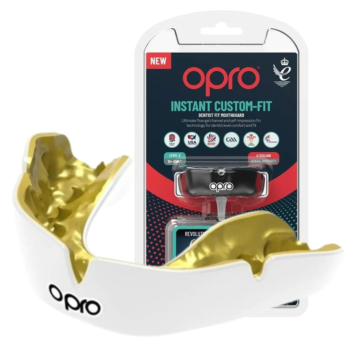 Капа OPRO Dental Grade однощелепна доросла 11+ Білий/Золотий