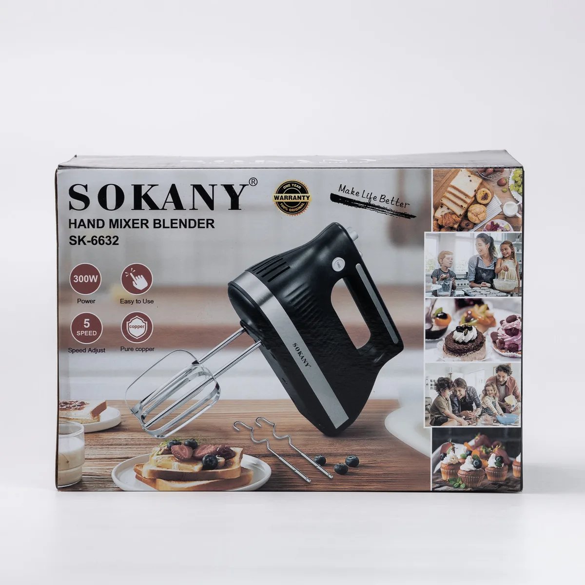 Ручной миксер Sokany металл 21х8 см черный 300 Вт 2 насадки