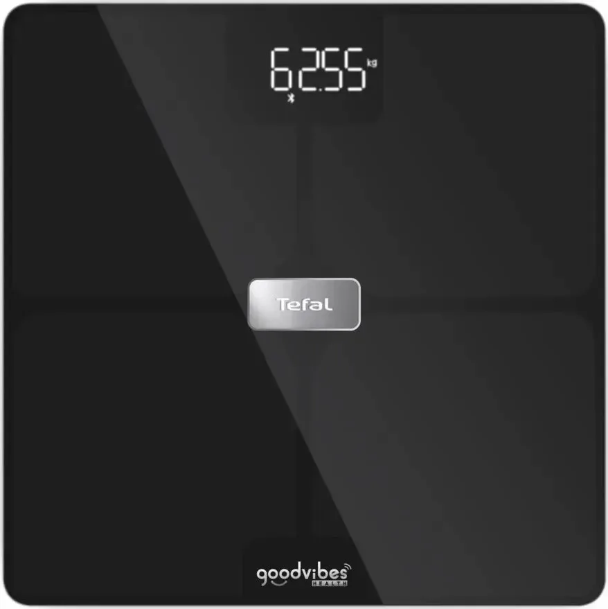Ваги Tefal підлогові Body Fat Goodvibes Health, 180 кг, 1 х Li-ion, USB-кабель у комплекті, скляні, чорні.