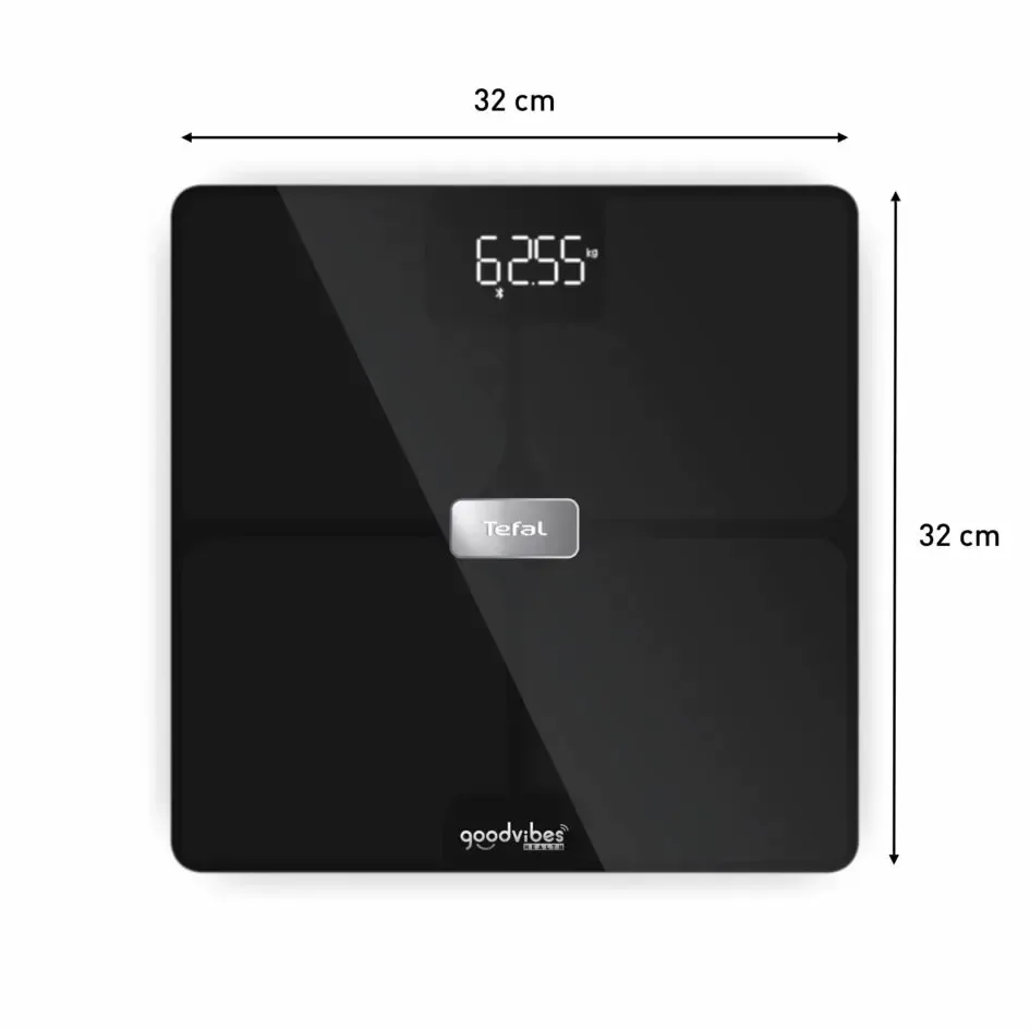 Весы Tefal напольные Body Fat Goodvibes Health, 180 кг, 1 х Li-ion, USB-кабель в комплекте, стеклянные, черные