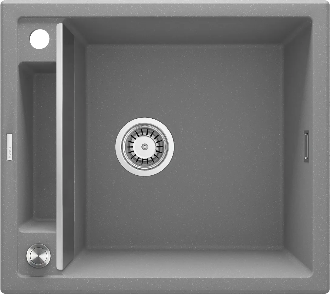Кухонна мийка Deante Magnetic, квадратна, гранітна, без бокового крила, розміром 560х500х219мм, з однією врізною чашею, сірого кол
