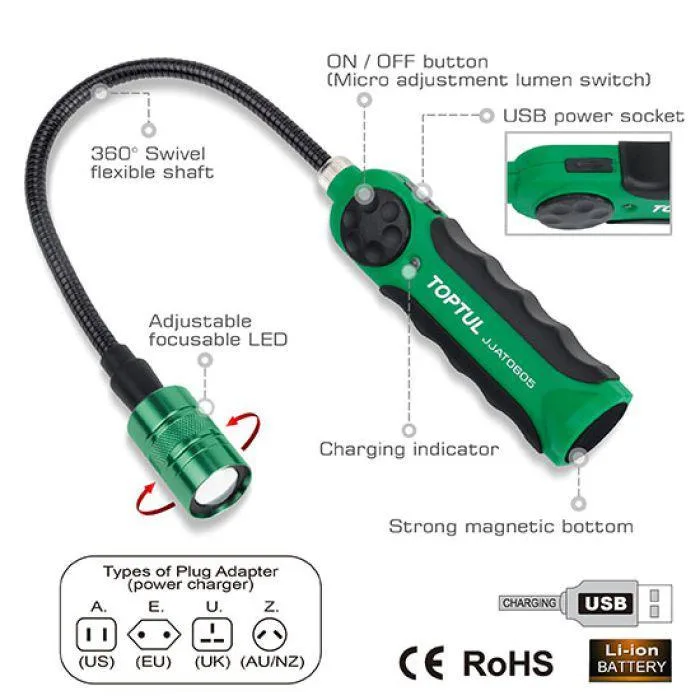Ліхтар гнучкий світлодіодний Toptul 5W 480х38х34 мм Чорний USB акумуляторний