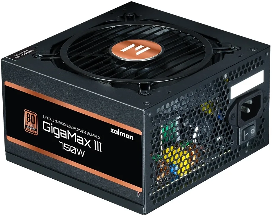 Блок живлення Zalman Gigamax 3  (750W), 88%, 80+ Bronze, 120мм, 1xMB 24pin(20+4), 2xCPU (8pin(4+4)+8pin), 3xMolex, 6xSATA, 4xPCIe 8pin(6+2), 1xPCIe GEN5 16pin, Semi Modular