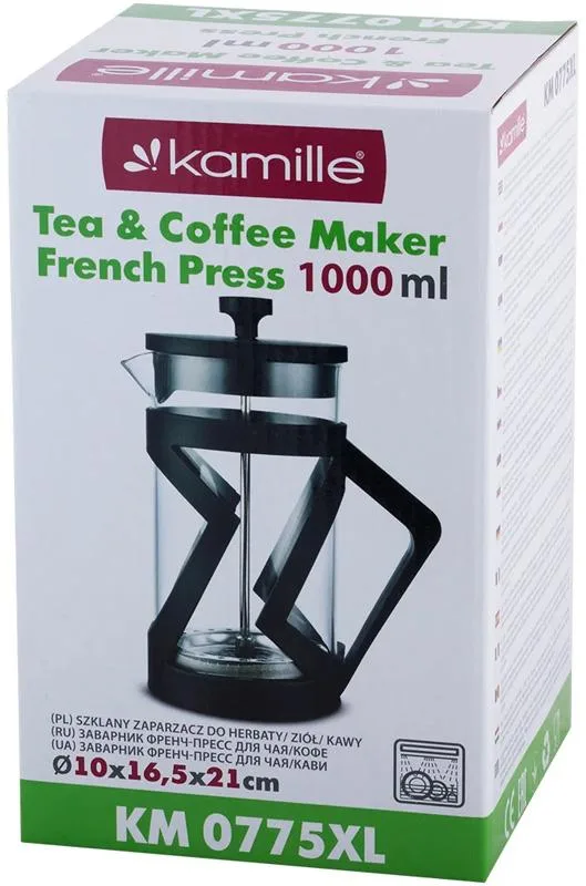 Френч-пресс Kamille Frances 1000 мл термостойкое стекло с пластиковой ручкой