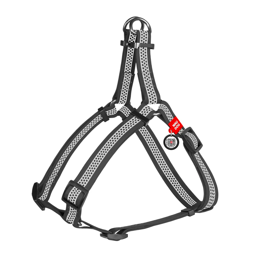 Шлея WAUDOG Waterproof XS 15 мм Collartex сірий світловідбиваюча металева пряжка
