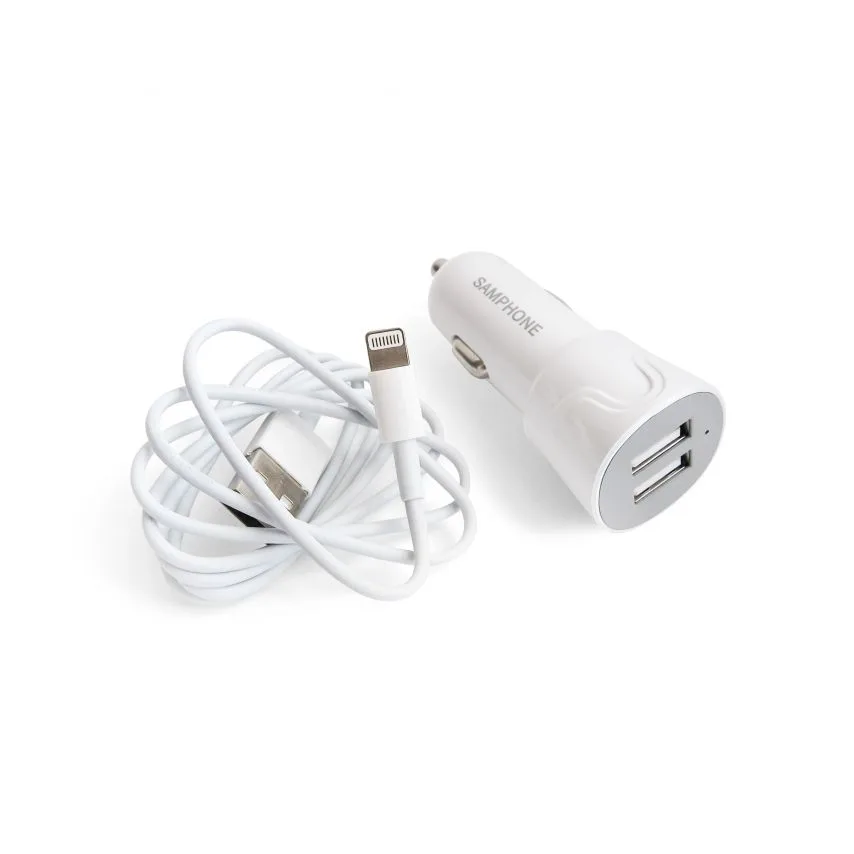 Автомобільний зарядний пристрій SAMPHONE 2USB 2A Lightning пластик білий