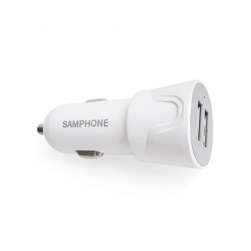 Автомобільний зарядний пристрій SAMPHONE 2USB 2A Lightning пластик білий