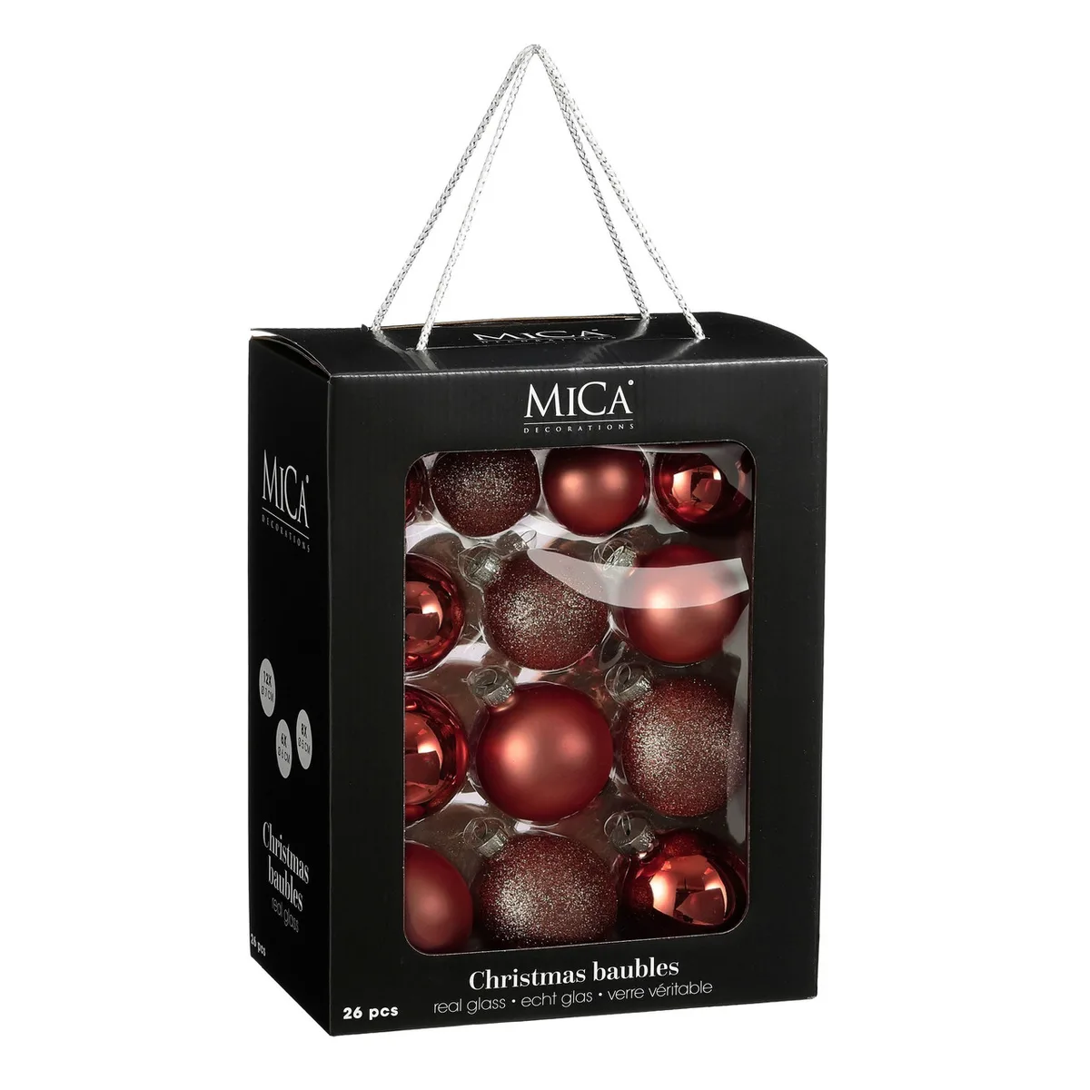 Елочные стеклянные шары MICA Decorations 26 шт 5 6 7 см вишневые