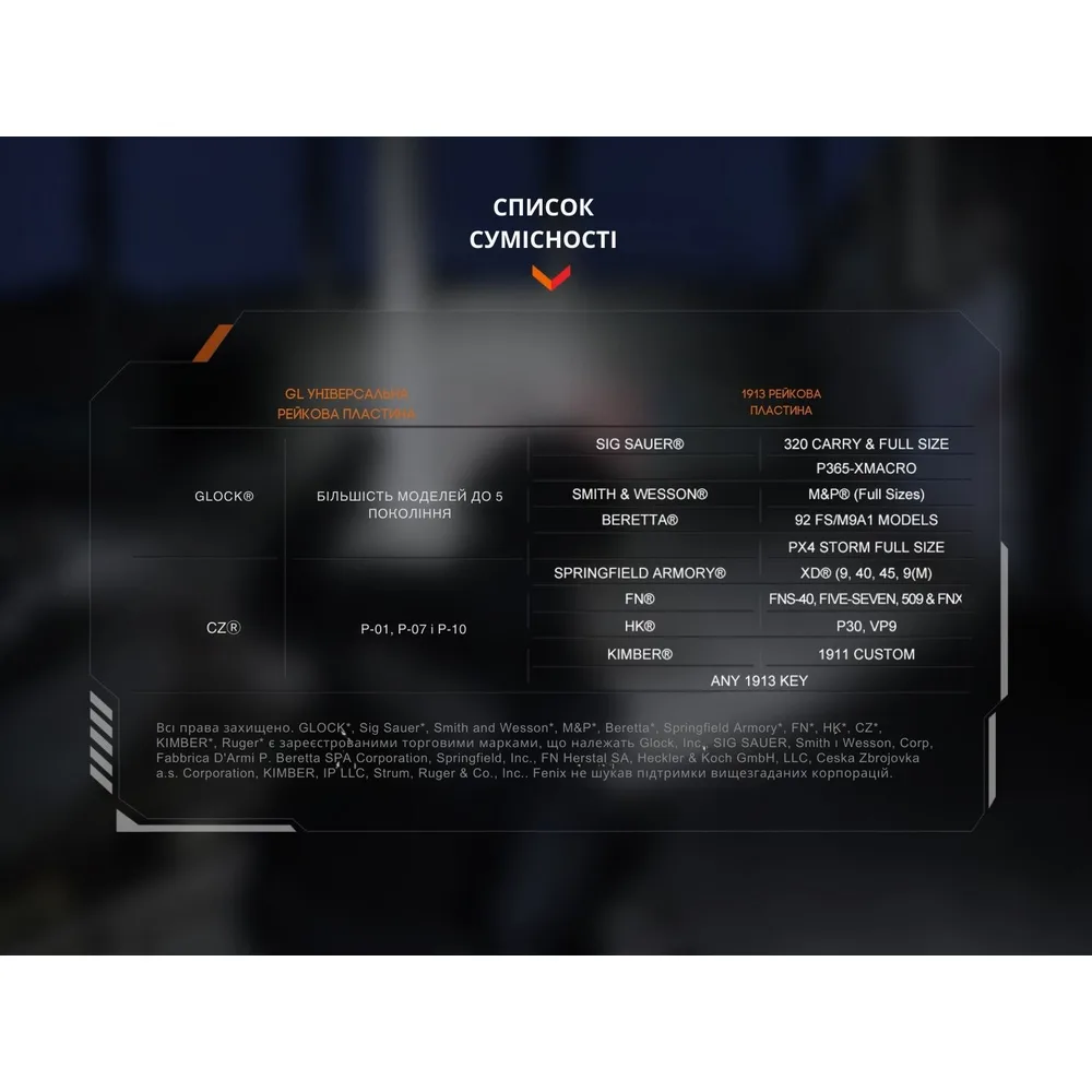 Ліхтар до пістолета Fenix авіаційний алюміній 94х31х32 мм білий