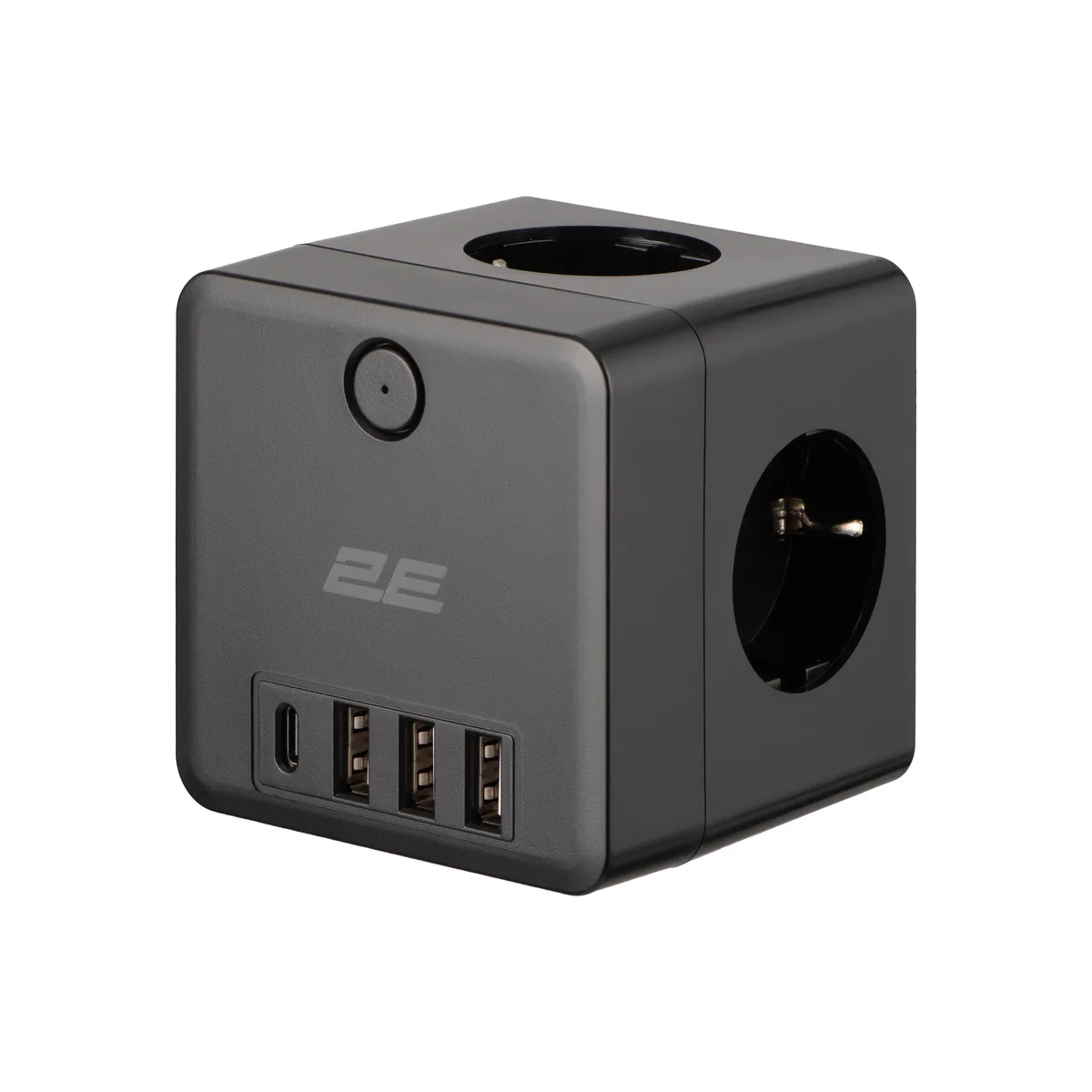 Адаптер мережевий 2E 3xТипF, 16A, 2xUSB-A, 1x USB-C фільтр, чорний