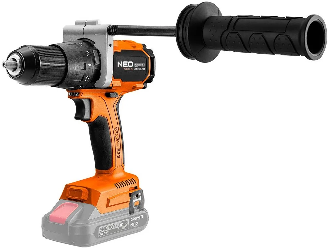 Акумуляторний шуруповерт-дриль Neo Tools Energy+ 18В 100Нм 0-480·0-1900 об/хв 1.56 кг без акумулятора та зарядного пристрою.